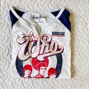 The Who Lucky Bran Raglan Tee Women's Medium Graphic Navy Blue Heather Oatmeal